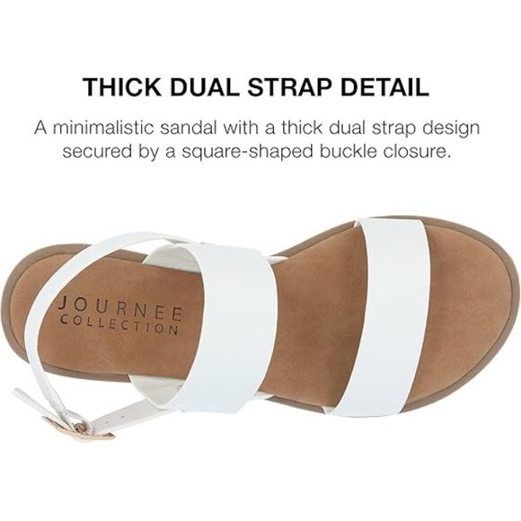 Journee Collection Womens Dual Straps Flat Sandals White Brown Size 8 Regular - Picture 3 of 5